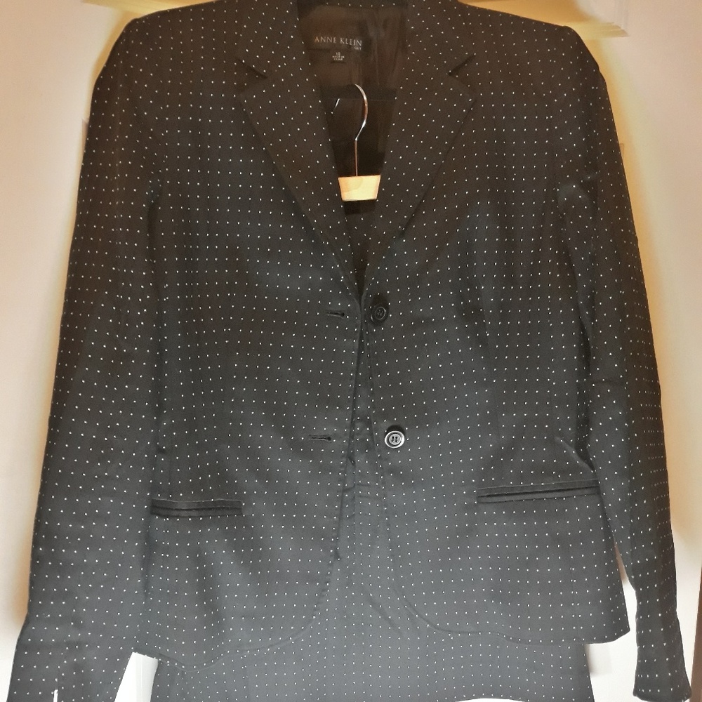 Ann Klein Black White Polkadot Jacket-Skirt Suit